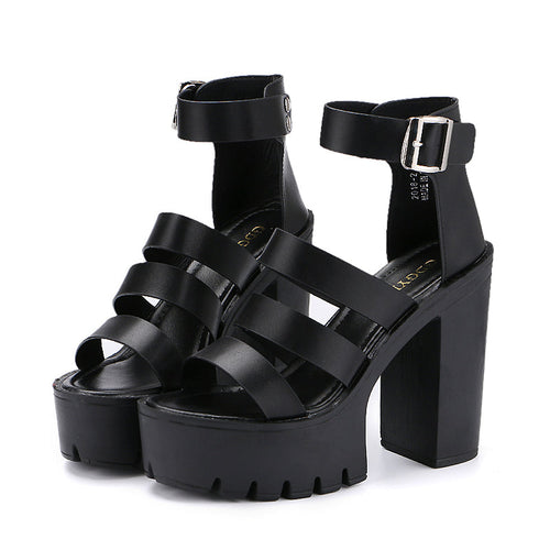 Plateau-Sandalen mit dickem Absatz und Keilabsatz für Damen im Rock-Stil / alternative Modeschuhe 