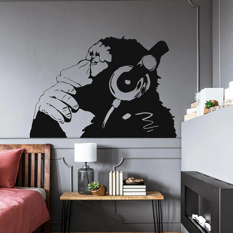 Creative Thinking Monkey Banksy Wall Sticker for modern room decor and stylish wall art.