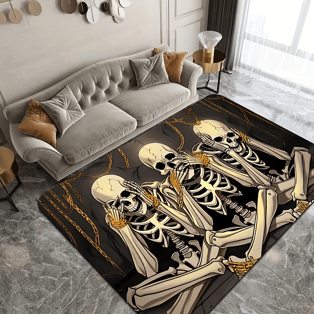 Three Skeleton Gothic Skull Chain Area Floor Rug