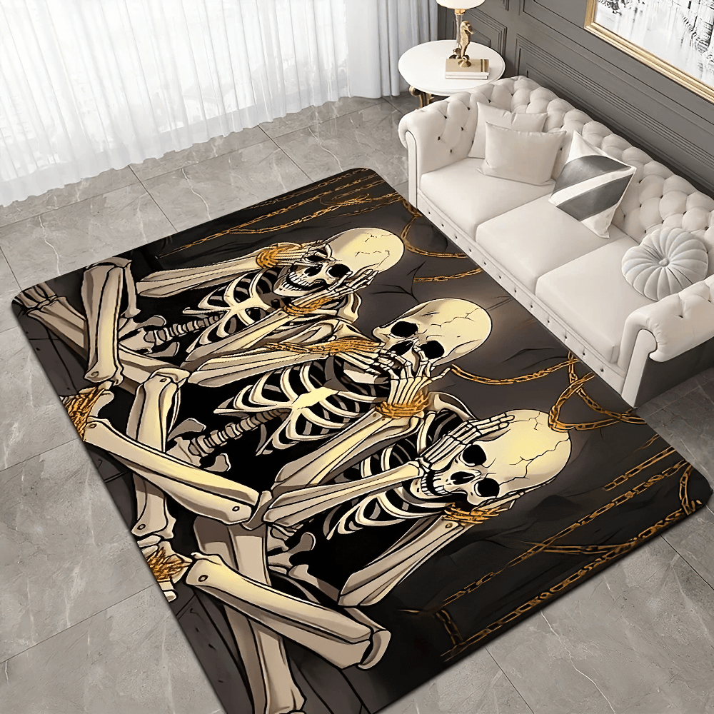 Three Skeleton Gothic Skull Chain Area Floor Rug