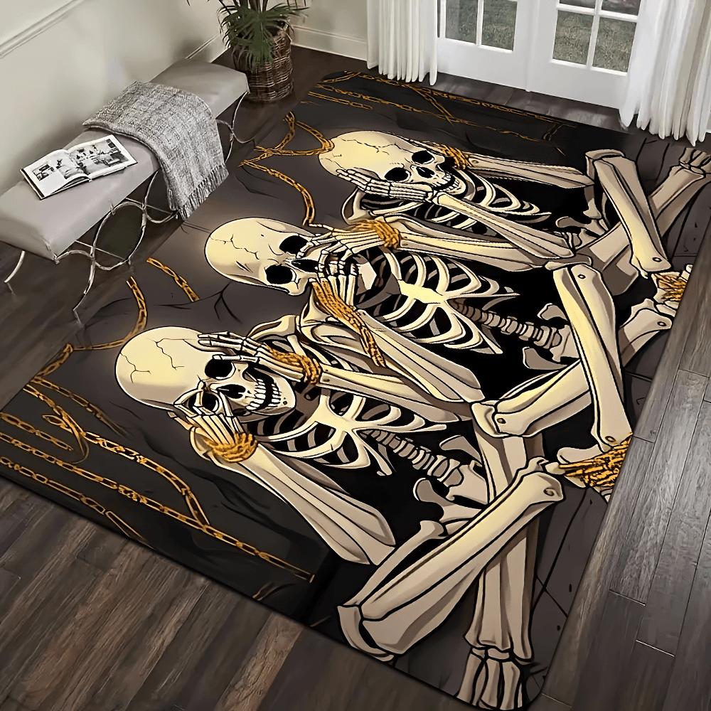 Three Skeleton Gothic Skull Chain Area Floor Rug