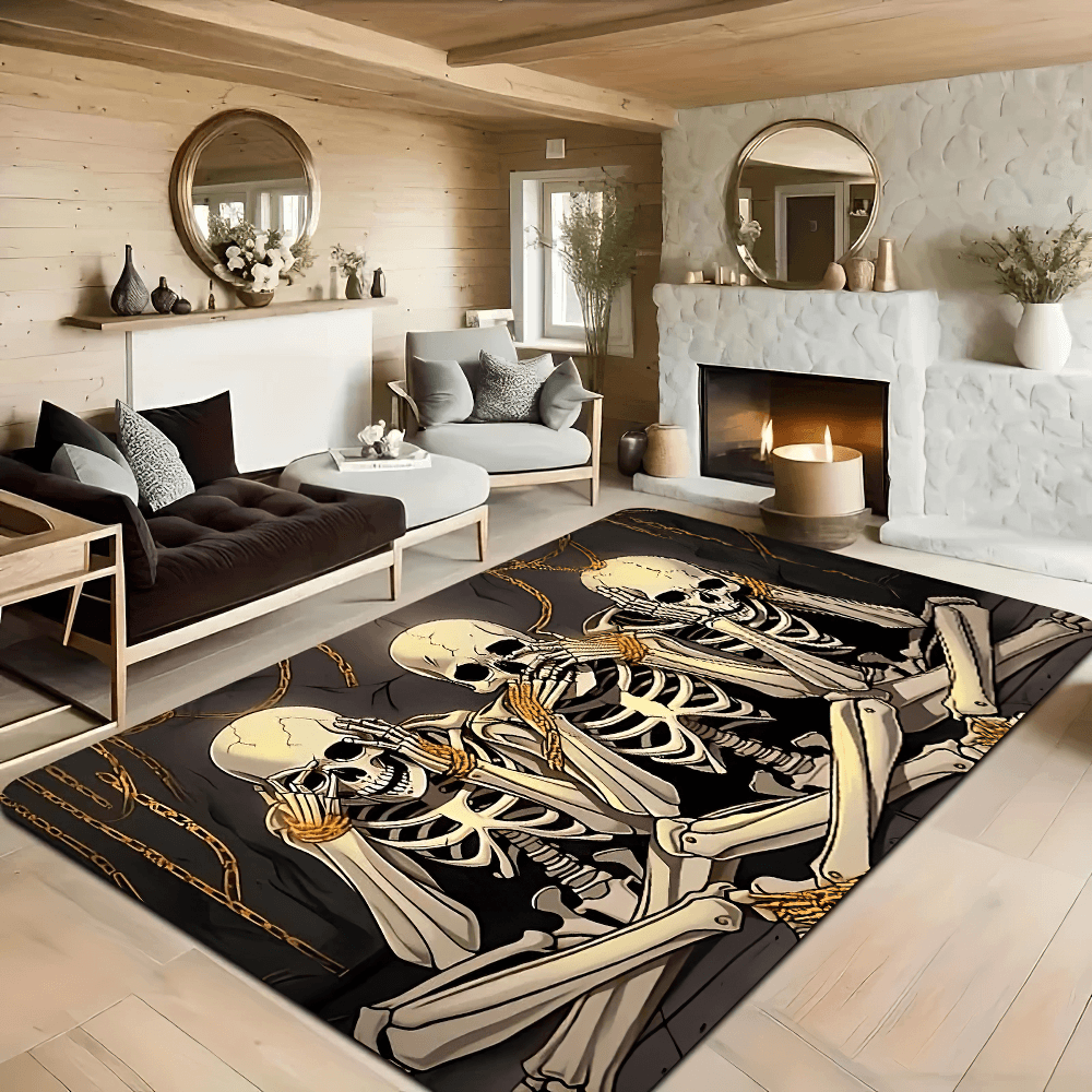 Three Skeleton Gothic Skull Chain Area Floor Rug