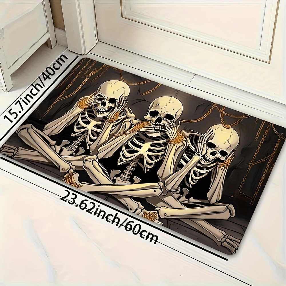 Three Skeleton Gothic Skull Chain Area Floor Rug