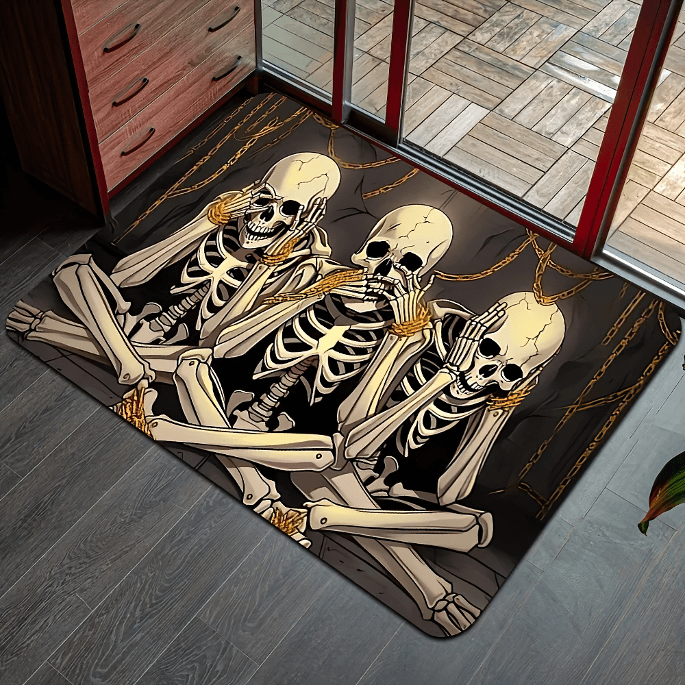 Three Skeleton Gothic Skull Chain Area Floor Rug
