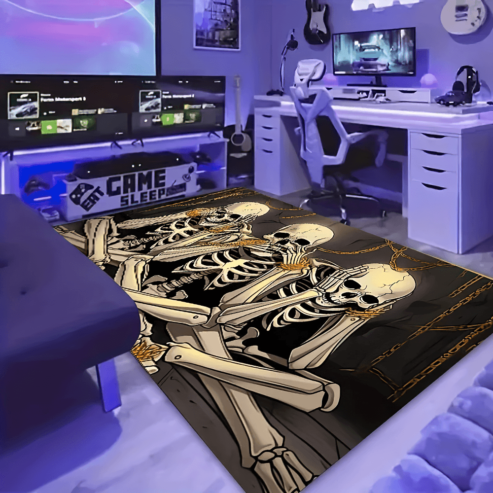 Three Skeleton Gothic Skull Chain Area Floor Rug
