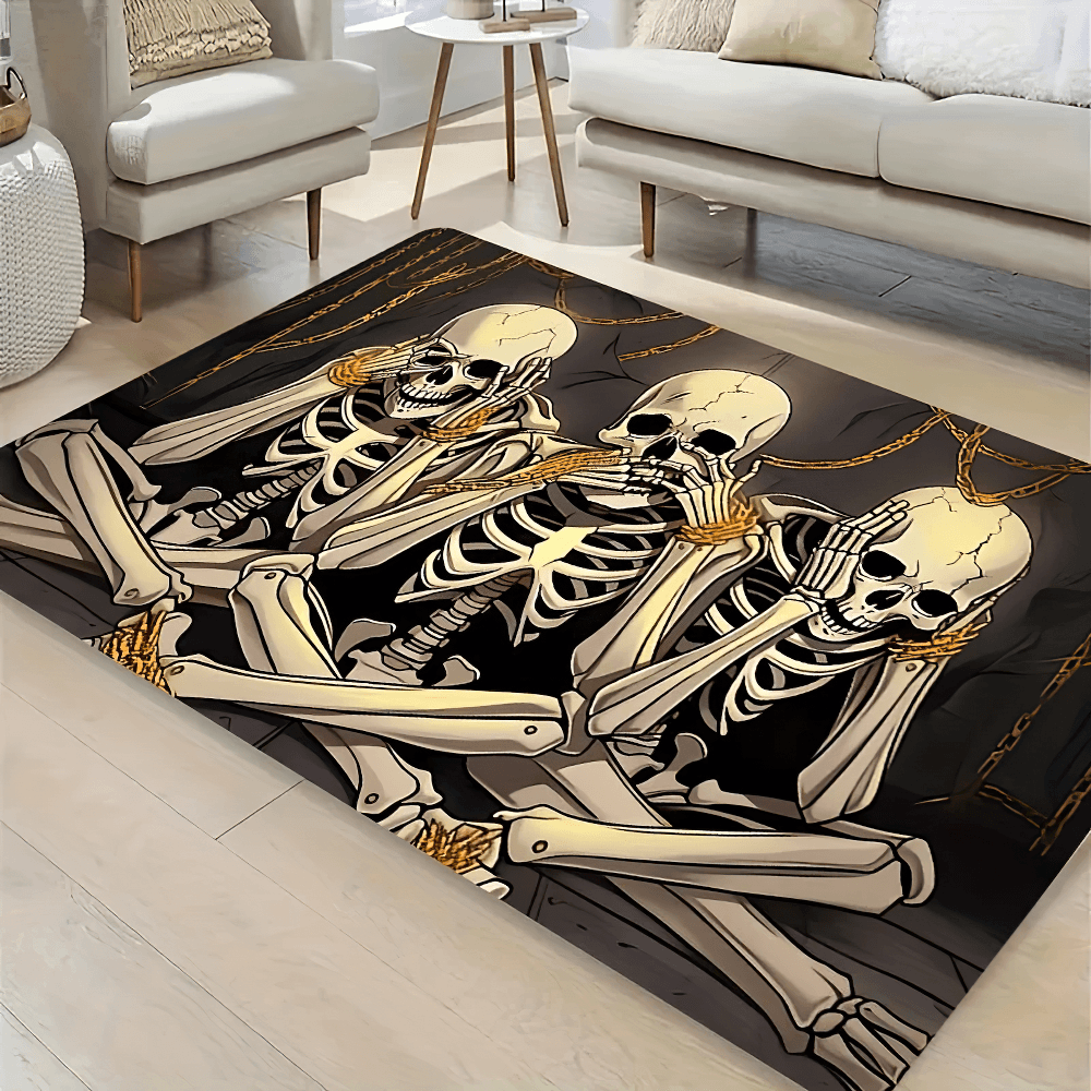 Three Skeleton Gothic Skull Chain Area Floor Rug