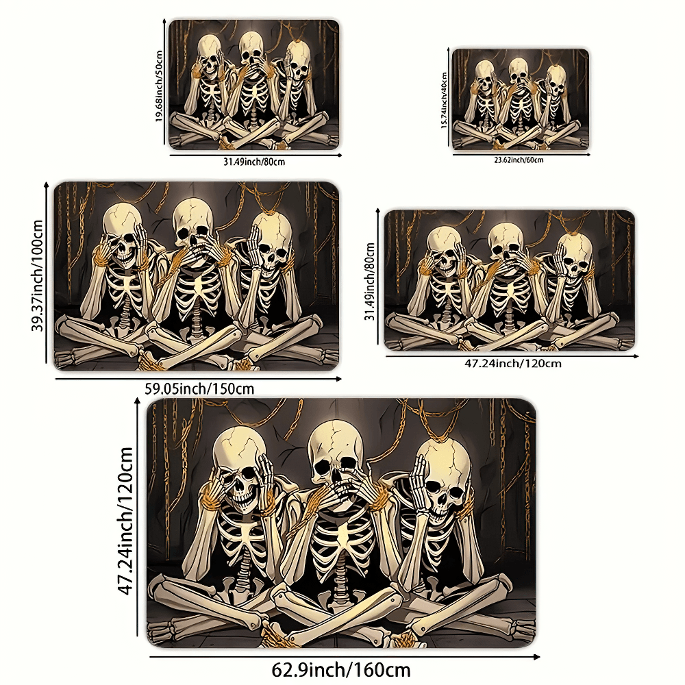 Three Skeleton Gothic Skull Chain Area Floor Rug