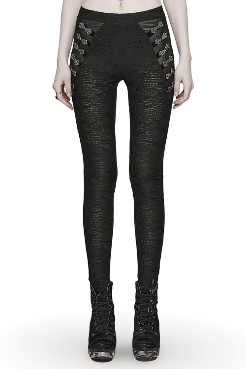 Leggings ajustados elegantes góticos de encaje negro con calavera