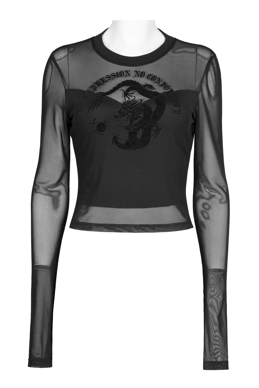Translucent Long Sleeves Knit Top With Dragon Print
