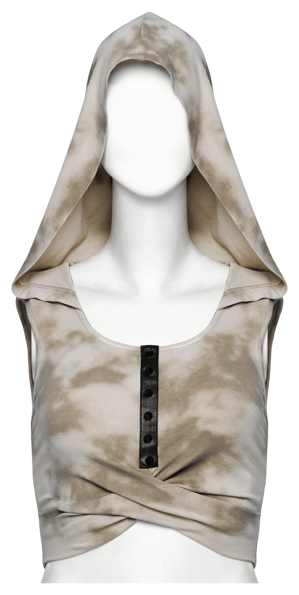 Trendy tie dye hooded crop top with hollow back design, perfect for festivals and everyday style.