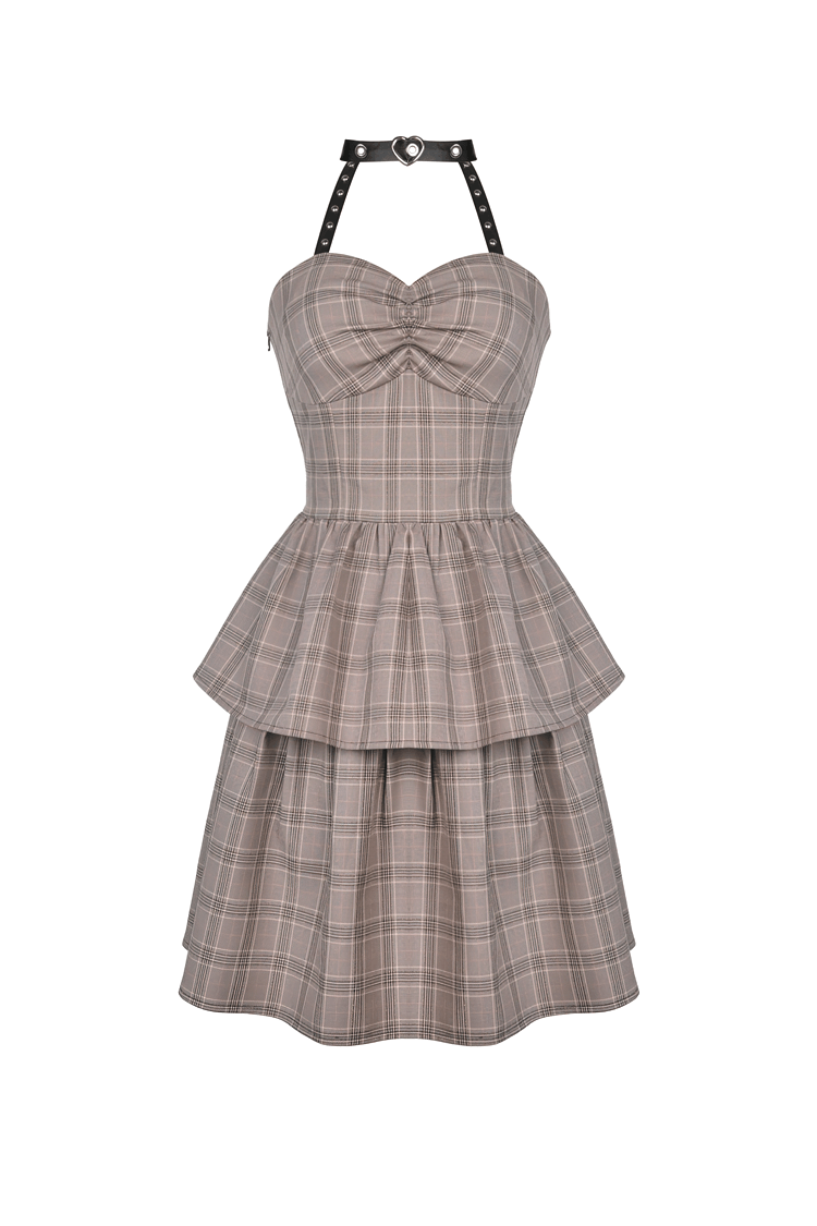 Sweetie Plaid Puffy Halter Dress