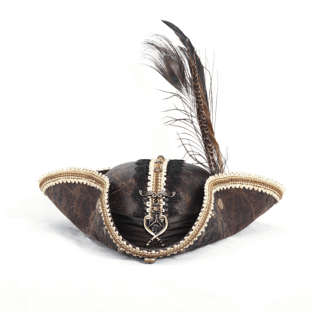 Tricorn Hat with Gold Trim and Emblem for Events