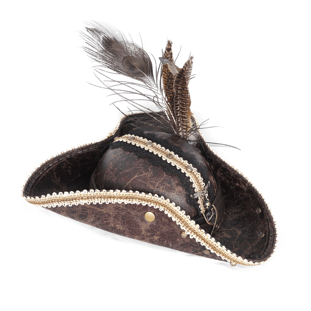Tricorn Hat with Gold Trim and Emblem for Events