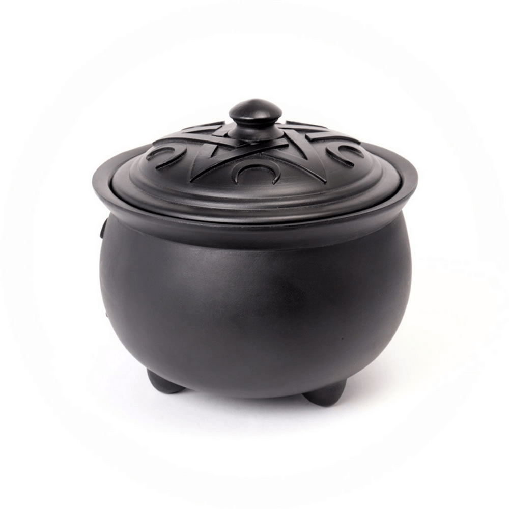 Triple Moon Black Cauldron Jewelry Box with intricate lid design for mystical storage of magical items and trinkets.