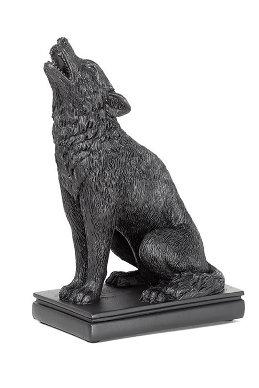 Ulula Noctis Wolf Candle Holder in black resin, depicting a howling wolf on a stylish base.