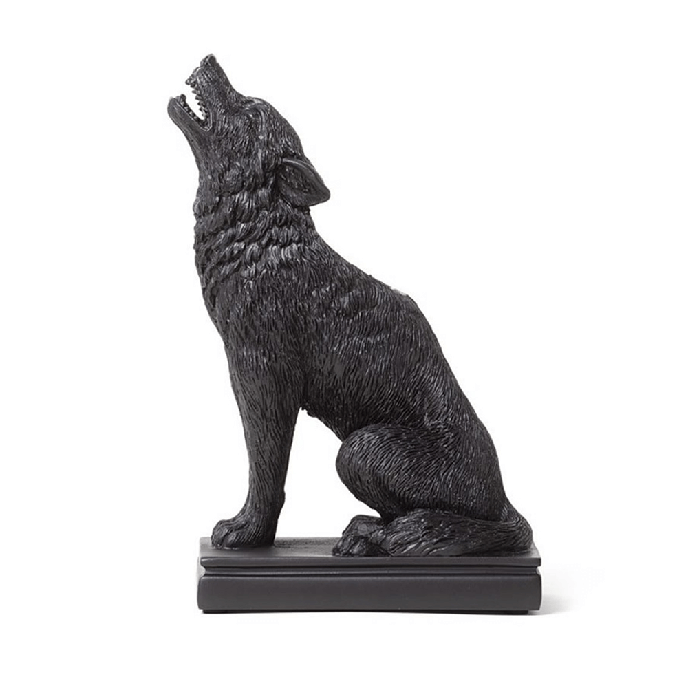 Goth black resin wolf candle holder howling, perfect for dramatic home decor.