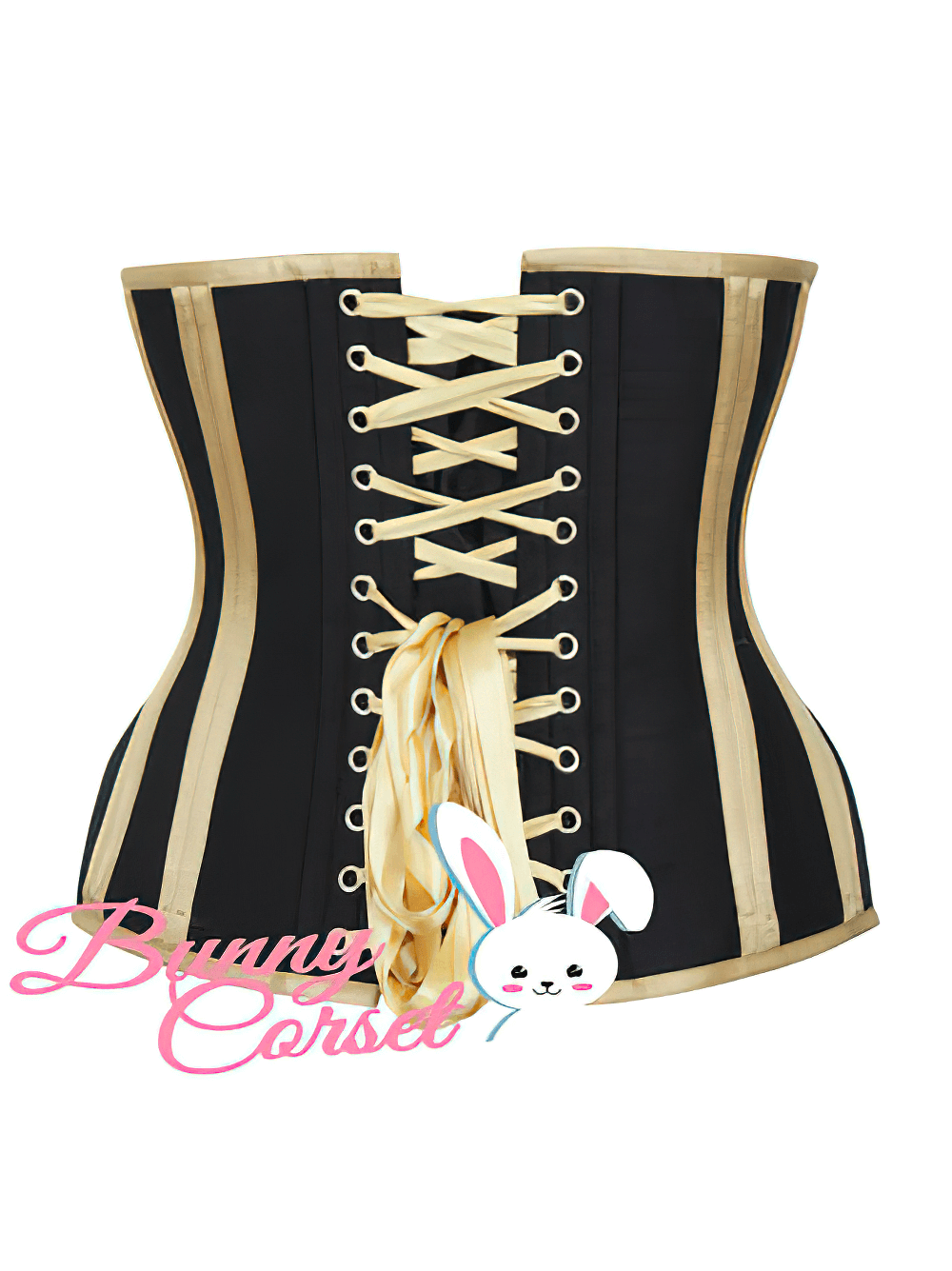 Elegant black waist training corset with lace-up back and gold accents for a stunning hourglass silhouette.