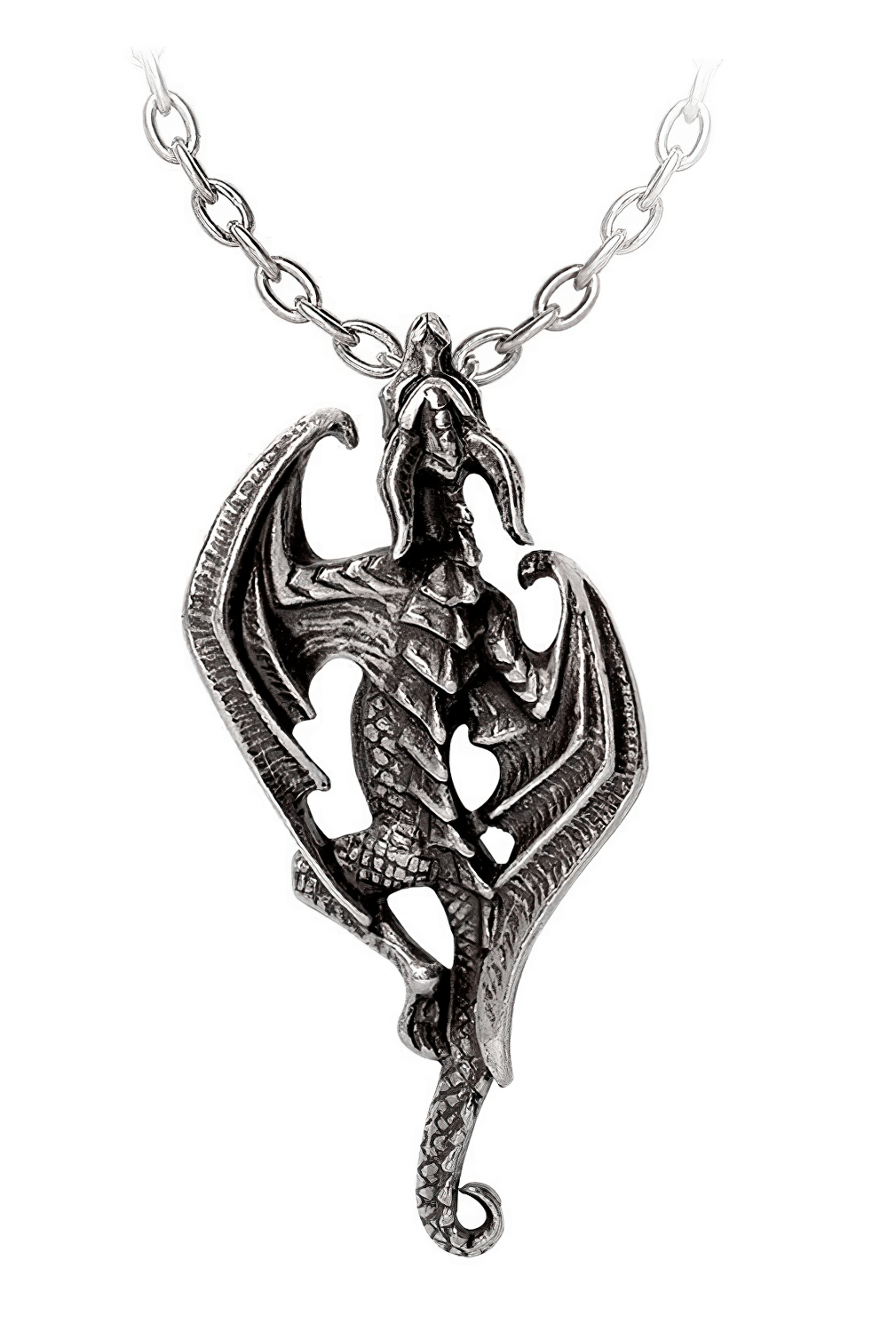 Underworld dragon pendant symbolizing rebirth and resilience, crafted in intricate silver design.