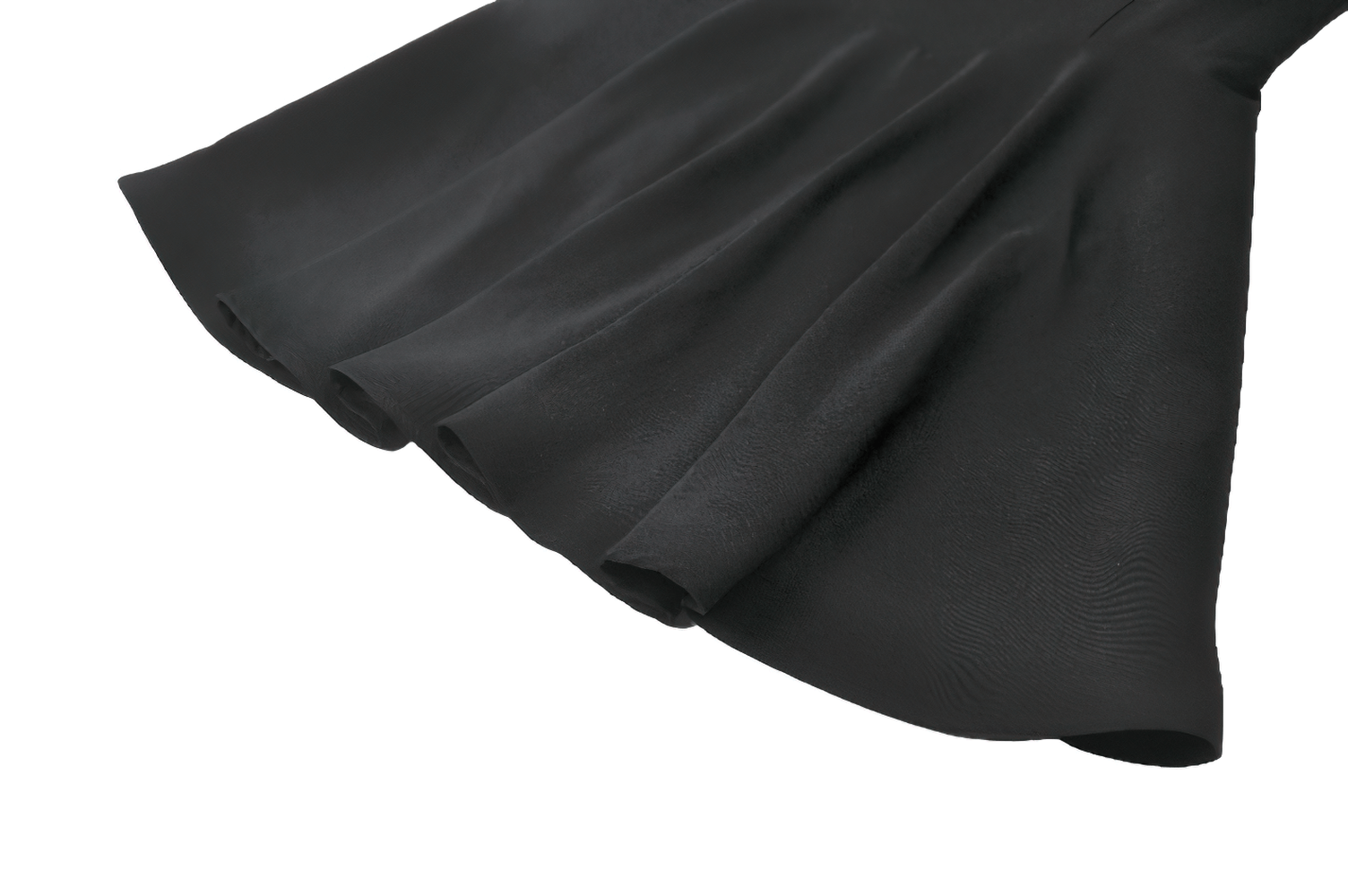 Unique Black and White Dress with Lace Collar and Bows skirt detailing showcasing elegant fabric flow.