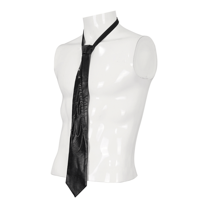 Unique Black Male Necktie with Spike Rivets and Chains / Men's Accessories in Punk Style - HARD'N'HEAVY