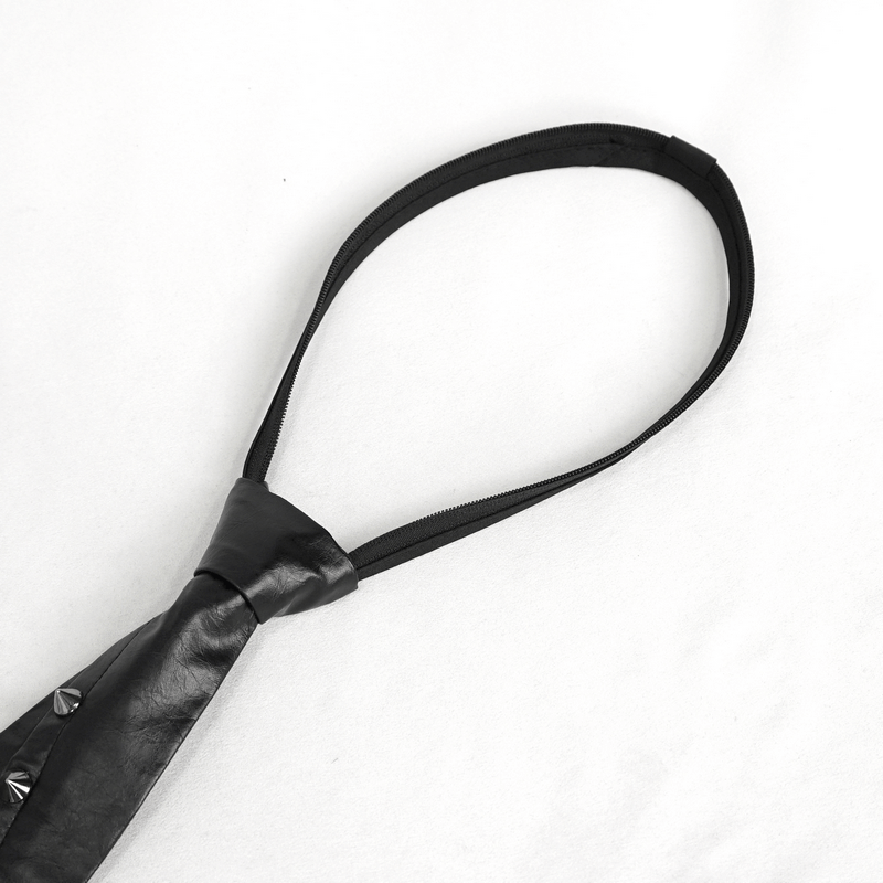 Unique black male necktie with spikes and chains, embodying edgy punk style for bold fashion.