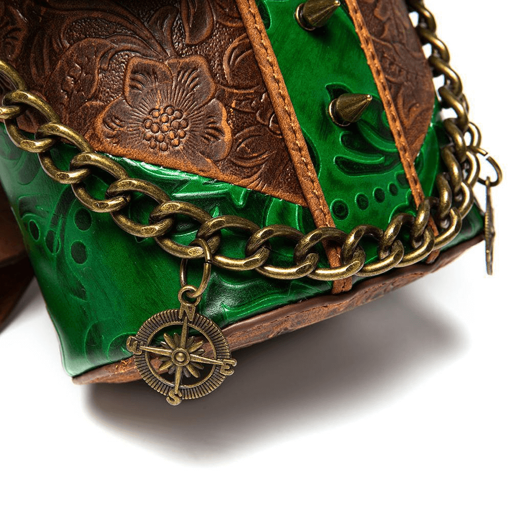 Unique Design Leather Bucket Bag With Goggles / Vintage Rivets Chain Crossbody Bag - HARD'N'HEAVY