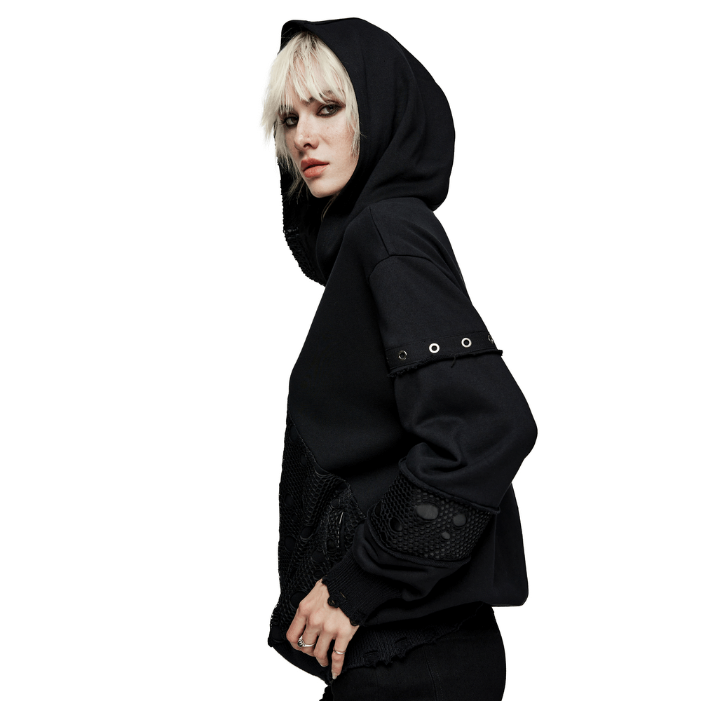 Unique Gothic Simple Hoodie featuring cross print and coffin buckle, perfect for dark fashion lovers.