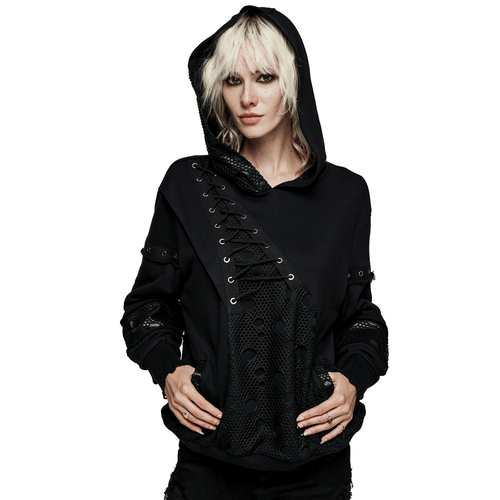 Einzigartiger schlichter Gothic-Hoodie mit Kreuzdruck und Sargschnalle