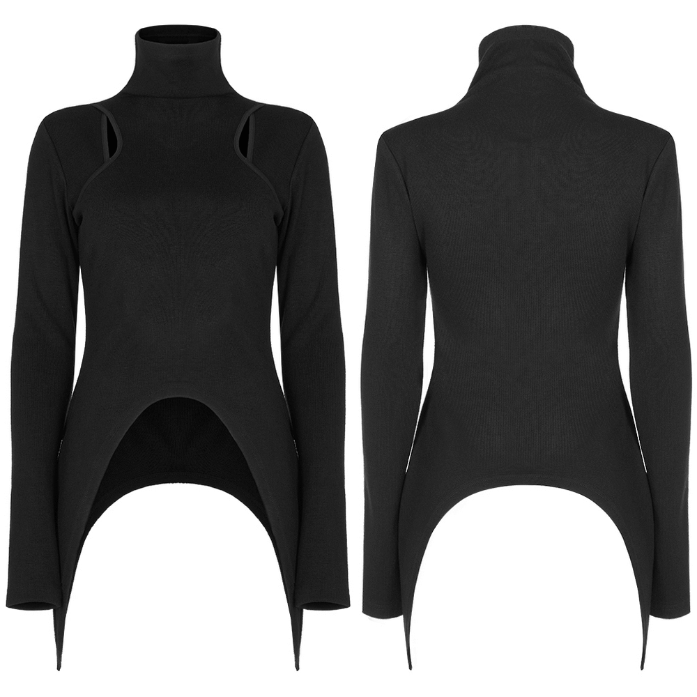 Unique High Collar Cut-Out Gothic Fitted Top for Women - HARD'N'HEAVY