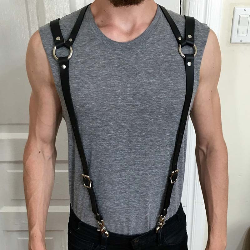 Unique Men's Sexy PU Leather Body Harness / Adjustable Chest Half Suspenders in Fetish - HARD'N'HEAVY