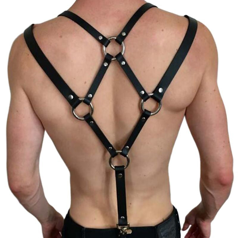 Unique Men's Sexy PU Leather Body Harness / Adjustable Chest Half Suspenders in Fetish - HARD'N'HEAVY