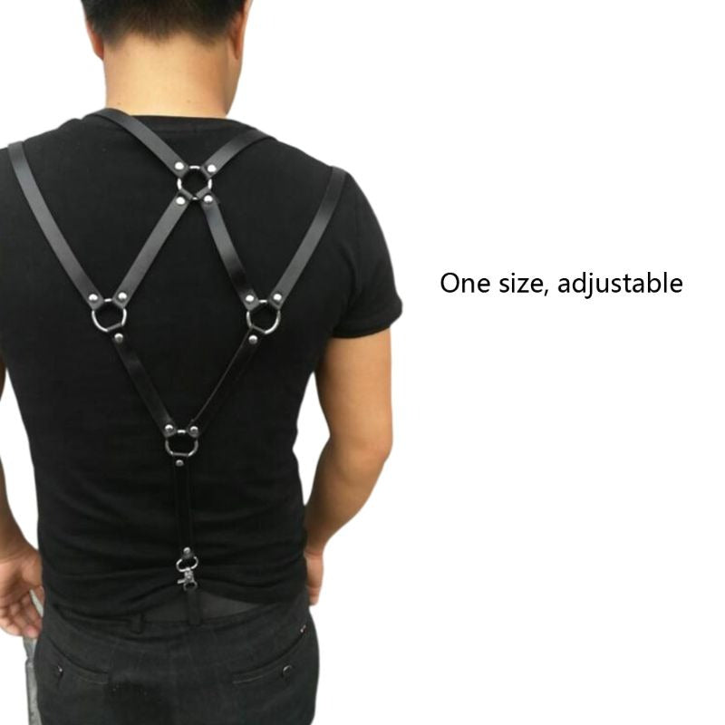 Unique Men's Sexy PU Leather Body Harness / Adjustable Chest Half Suspenders in Fetish - HARD'N'HEAVY
