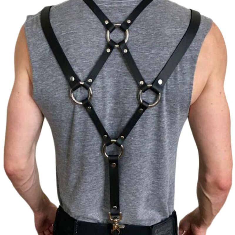 Unique Men's Sexy PU Leather Body Harness / Adjustable Chest Half Suspenders in Fetish - HARD'N'HEAVY