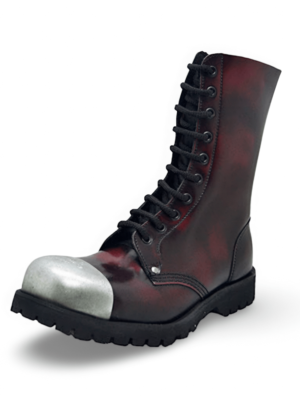 Unisex 10-Hole Wine Red Leather Rangers with Steel Toe Cap