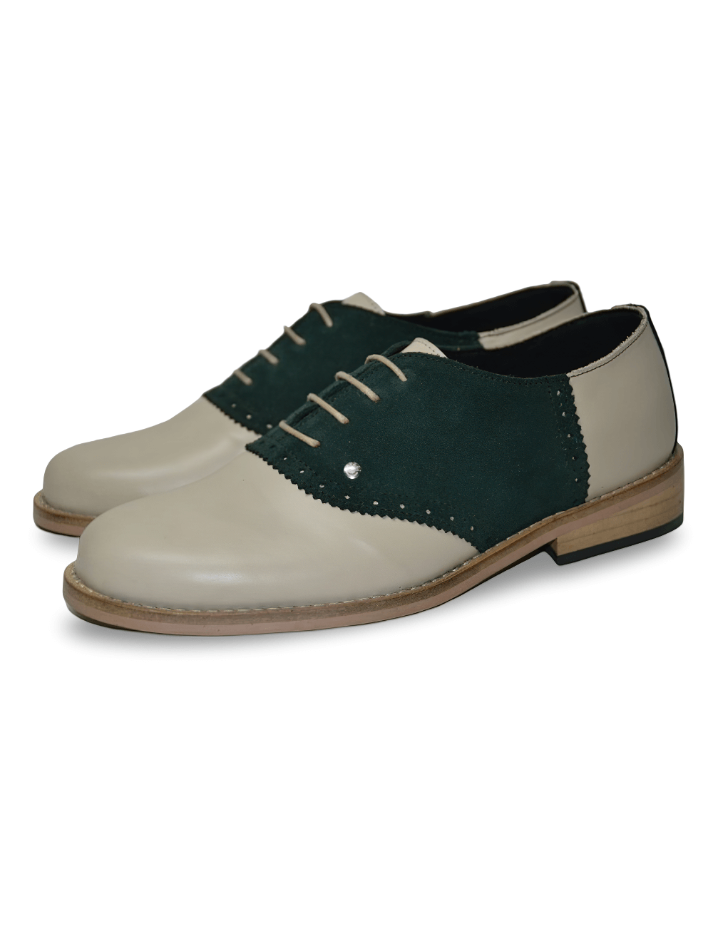 Unisex Beige and Green Leather Suede Bowling Shoes