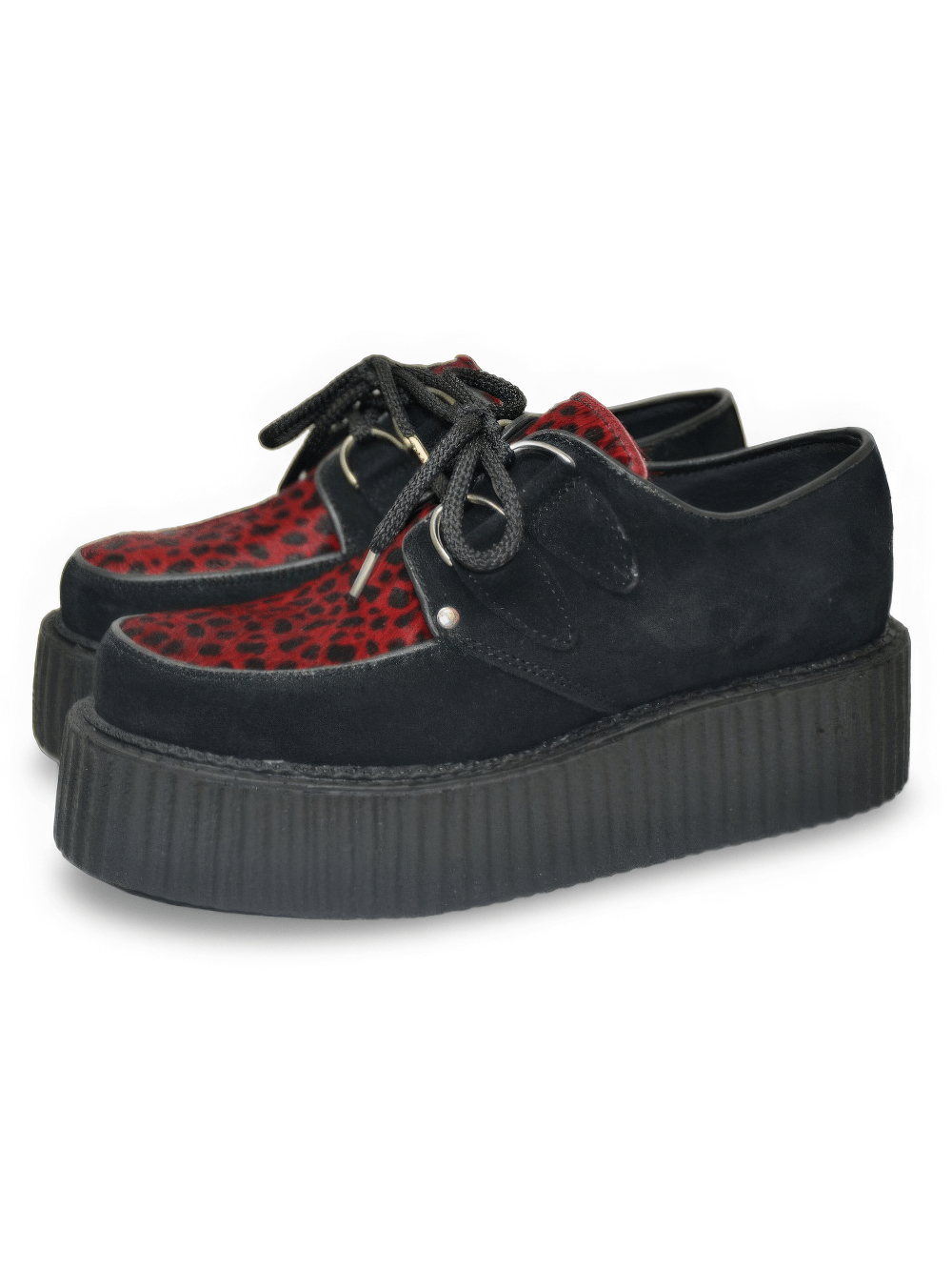 Unisex Black and Red Leopard Creepers in Suede
