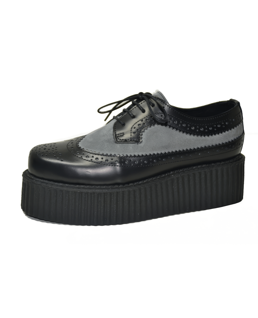 Unisex Black-Gray Suede Lace-Up Platform Creepers
