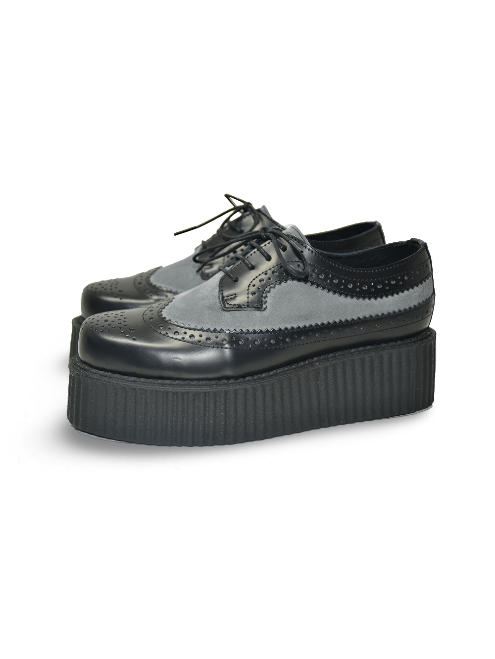 Unisex Black-Gray Suede Lace-Up Platform Creepers