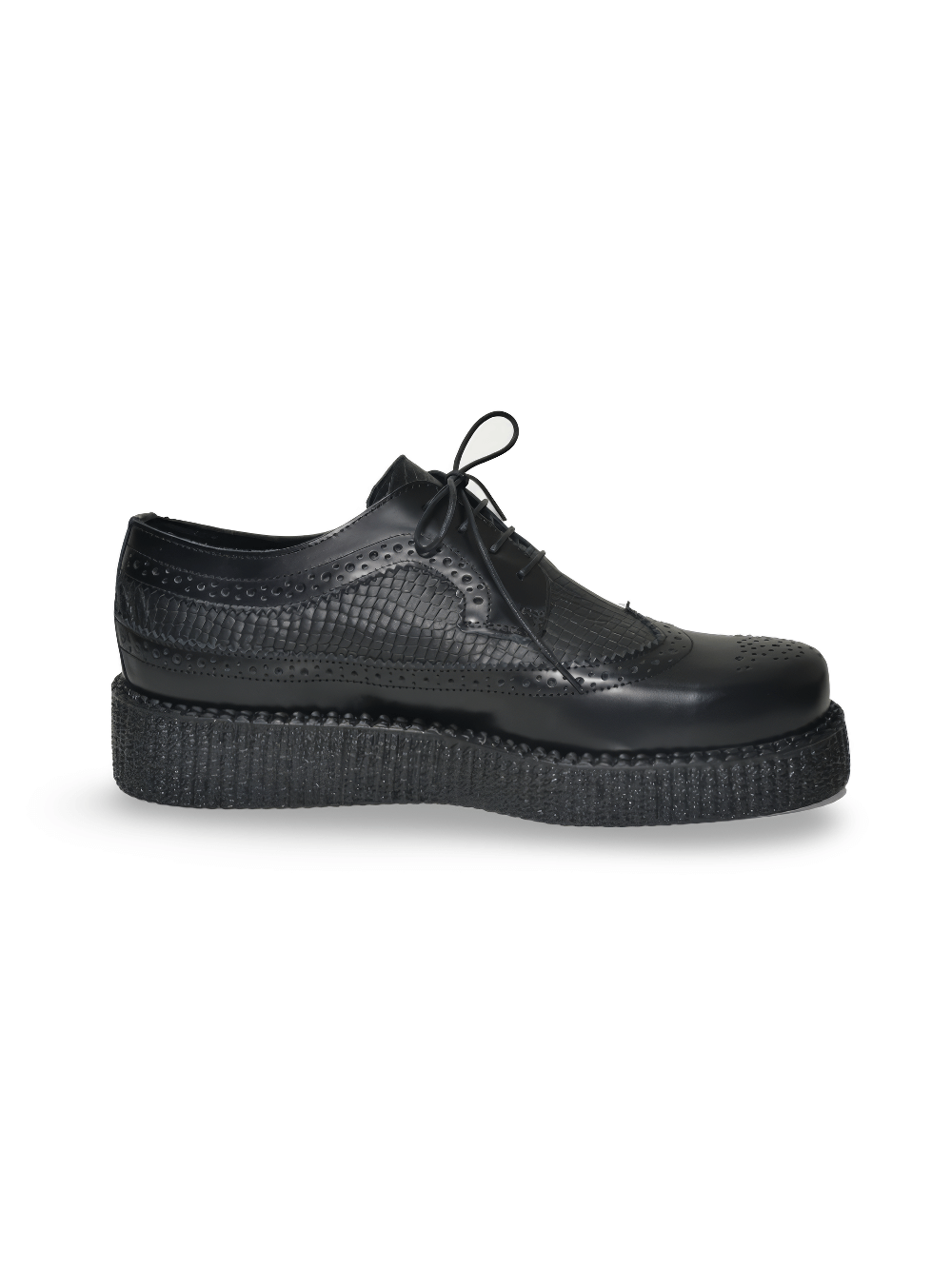 Unisex-Derby-Schuhe aus schwarzem Leder zum Schnüren mit Gummisohle