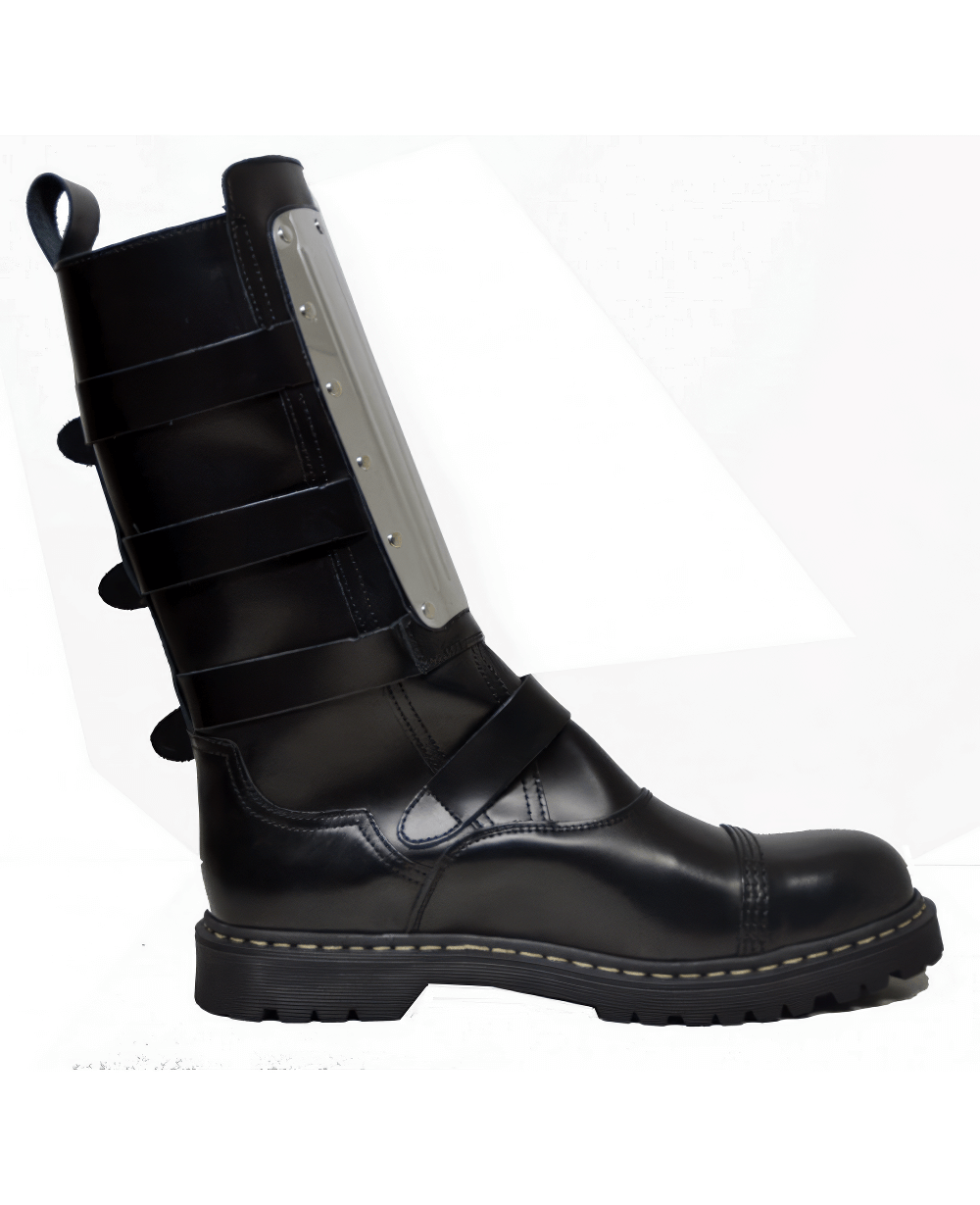 Unisex Black Leather Boots with Flat Sole in Biker Style