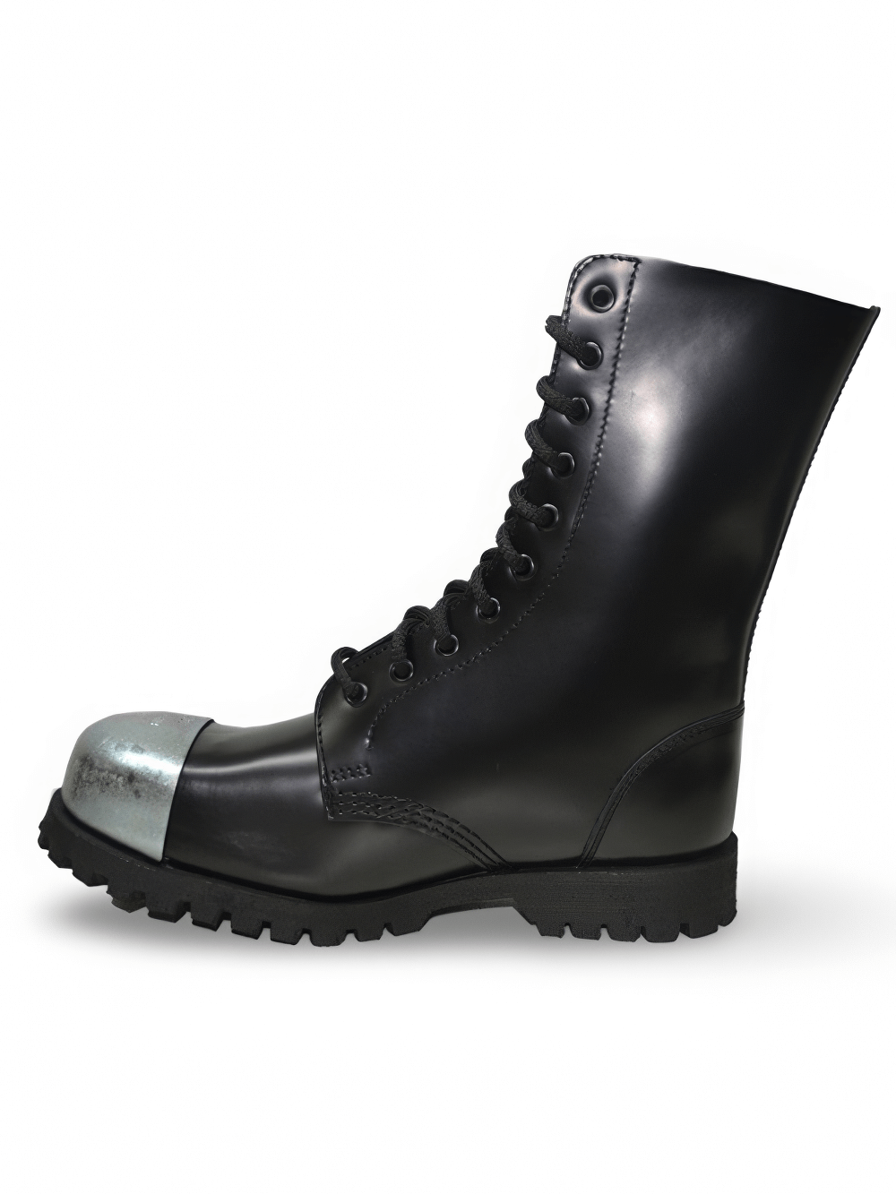 Unisex Black Leather Boots with Steel Toe Cap