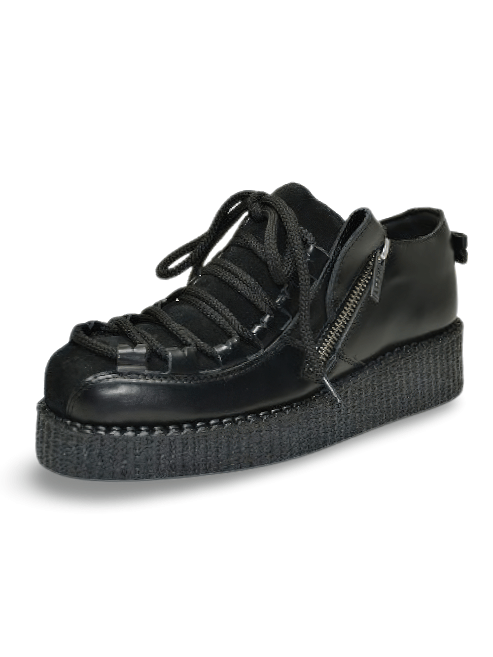 Unisex Black Leather Creepers With 3 cm Rubber Sole