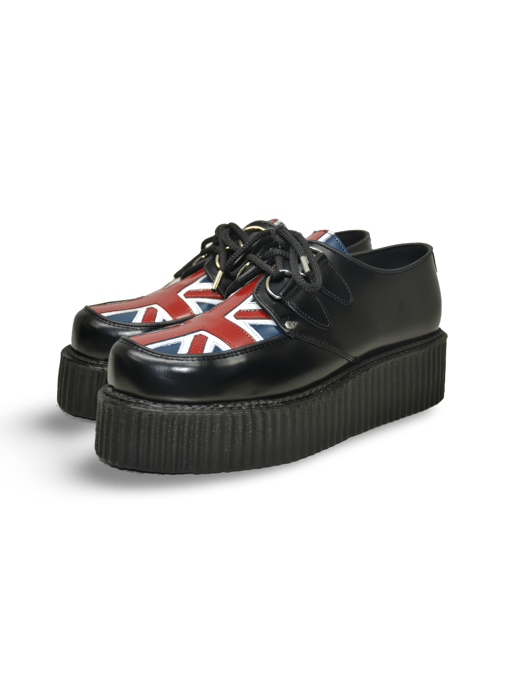 Unisex Black Leather Punk Style Double-Sole Creepers