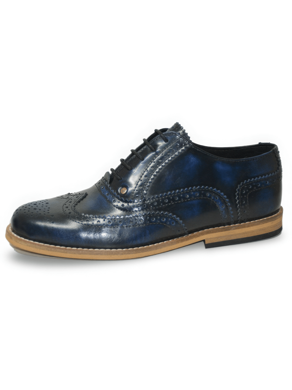 Unisex Blue Leather Oxford Shoes with Flat Neolite Sole
