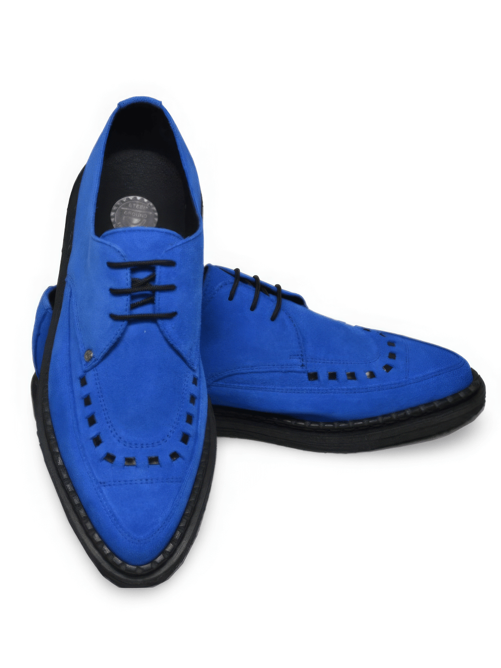 Unisex Blue Suede Pointed Creeper Shoes with Lace-Up Closure