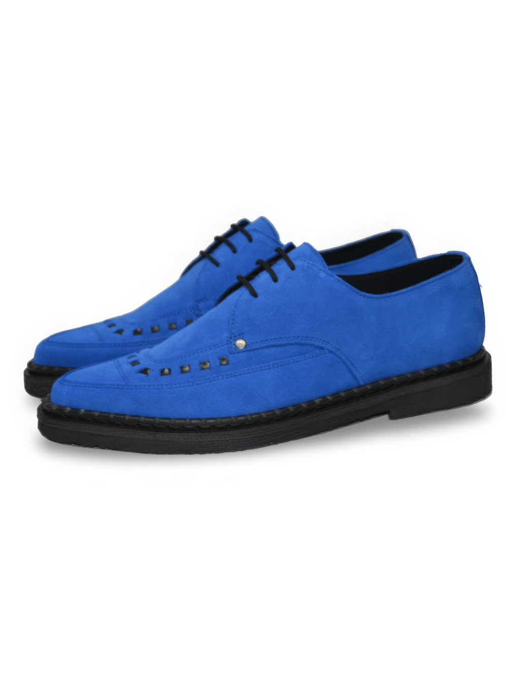 Unisex Blue Suede Pointed Creeper Shoes with Lace-Up Closure