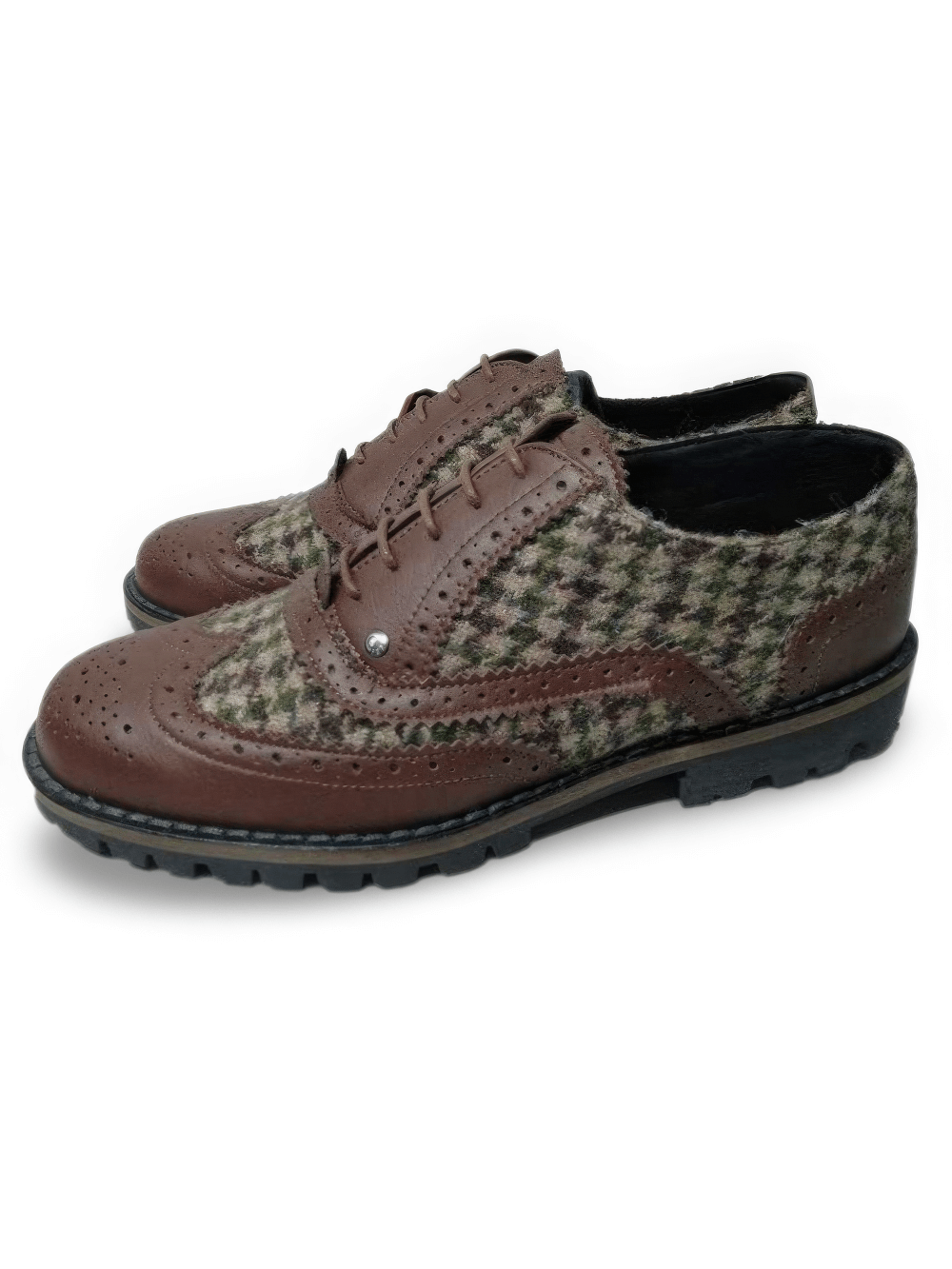 Unisex Brown Derby Shoes in Vegan Leather and Fabric