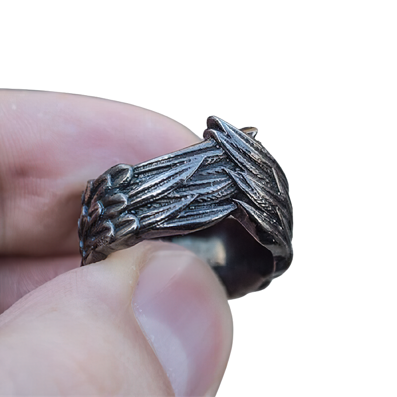 Unisex Dark Gray Ring / Aesthetic Wings Ring / Vintage Rock Style Jewelry - HARD'N'HEAVY