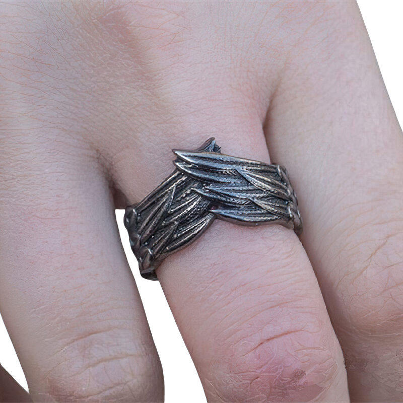 Unisex Dark Gray Ring / Aesthetic Wings Ring / Vintage Rock Style Jewelry - HARD'N'HEAVY