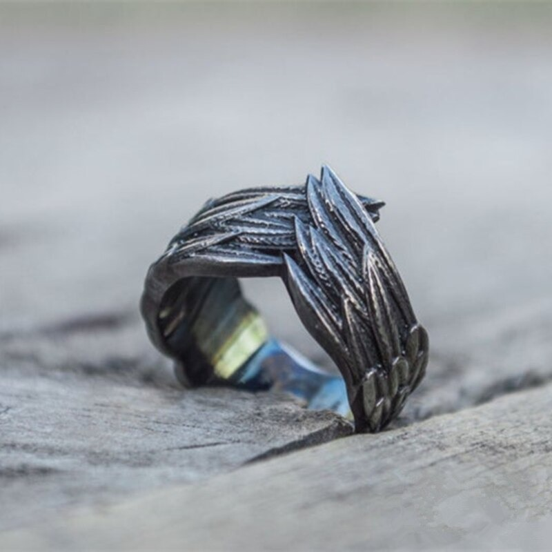 Unisex Dark Gray Ring / Aesthetic Wings Ring / Vintage Rock Style Jewelry - HARD'N'HEAVY